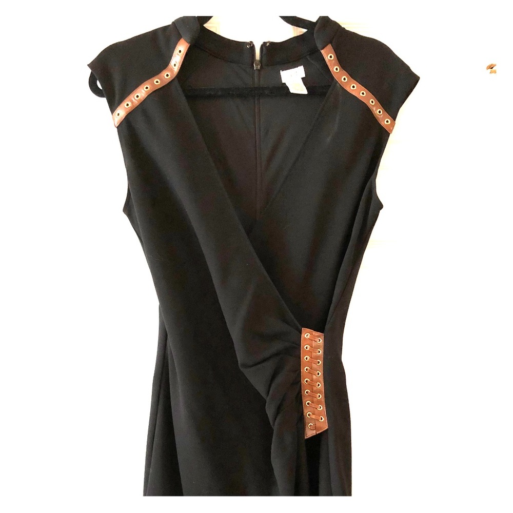 Black dress with brown leather accents